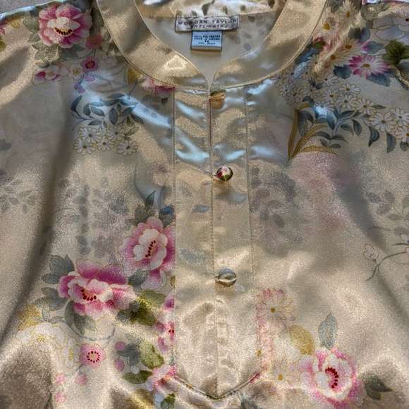 Morgan Taylor Intimates Short Satin Yellow‎ Pastel Floral Nightgown Kimono XL - Picture 3 of 11
